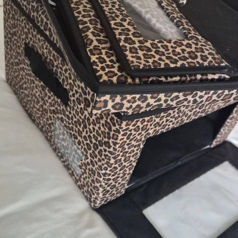 Set Of Two Animal Print Collapsible Storage Fabric Bins With See Through Window